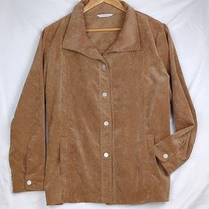 ALLISON DALEY Women's Light Brown Embroidered Corduroy Shirt Jacket
